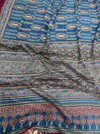 AJRAKH2 BLOCK PRINT PURE MULMUL COTTON BLUE SAREE