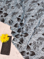 AKRUTI PURE MULMUL COTTON FLORAL STYLE HAND BLOCK PRINTD GREY AND BLACK SAREE