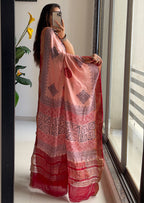 ASSAM SILK NATURAL CELLULOSE NYLON AND VISCOSE ZARI WEAVING ROSE PINK SAREE