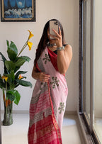 ASSAM SILK NATURAL CELLULOSE NYLON AND VISCOSE ZARI WEAVING PINK SAREE