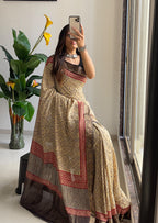 ASSAM SILK NATURAL CELLULOSE NYLON AND VISCOSE ZARI WEAVING BEIGE SAREE