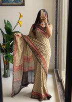 ASSAM SILK NATURAL CELLULOSE NYLON AND VISCOSE ZARI WEAVING BEIGE SAREE