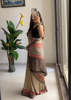 ASSAM SILK NATURAL CELLULOSE NYLON AND VISCOSE ZARI WEAVING BEIGE SAREE