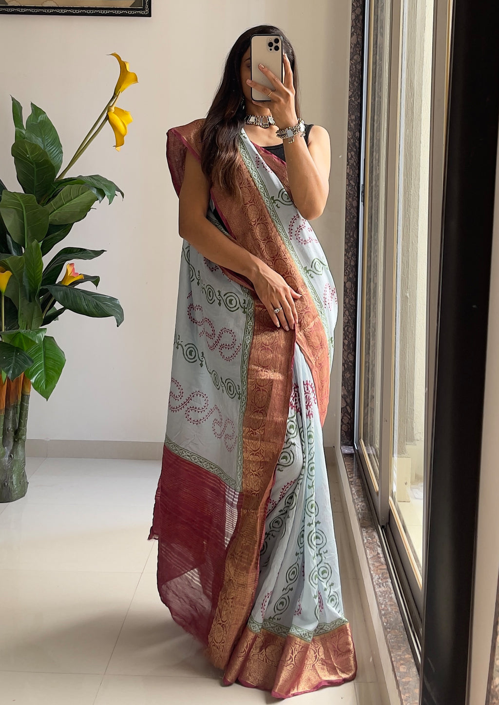 ASSAM SILK NATURAL CELLULOSE NYLON AND VISCOSE ZARI WEAVING SKY BLUE SAREE