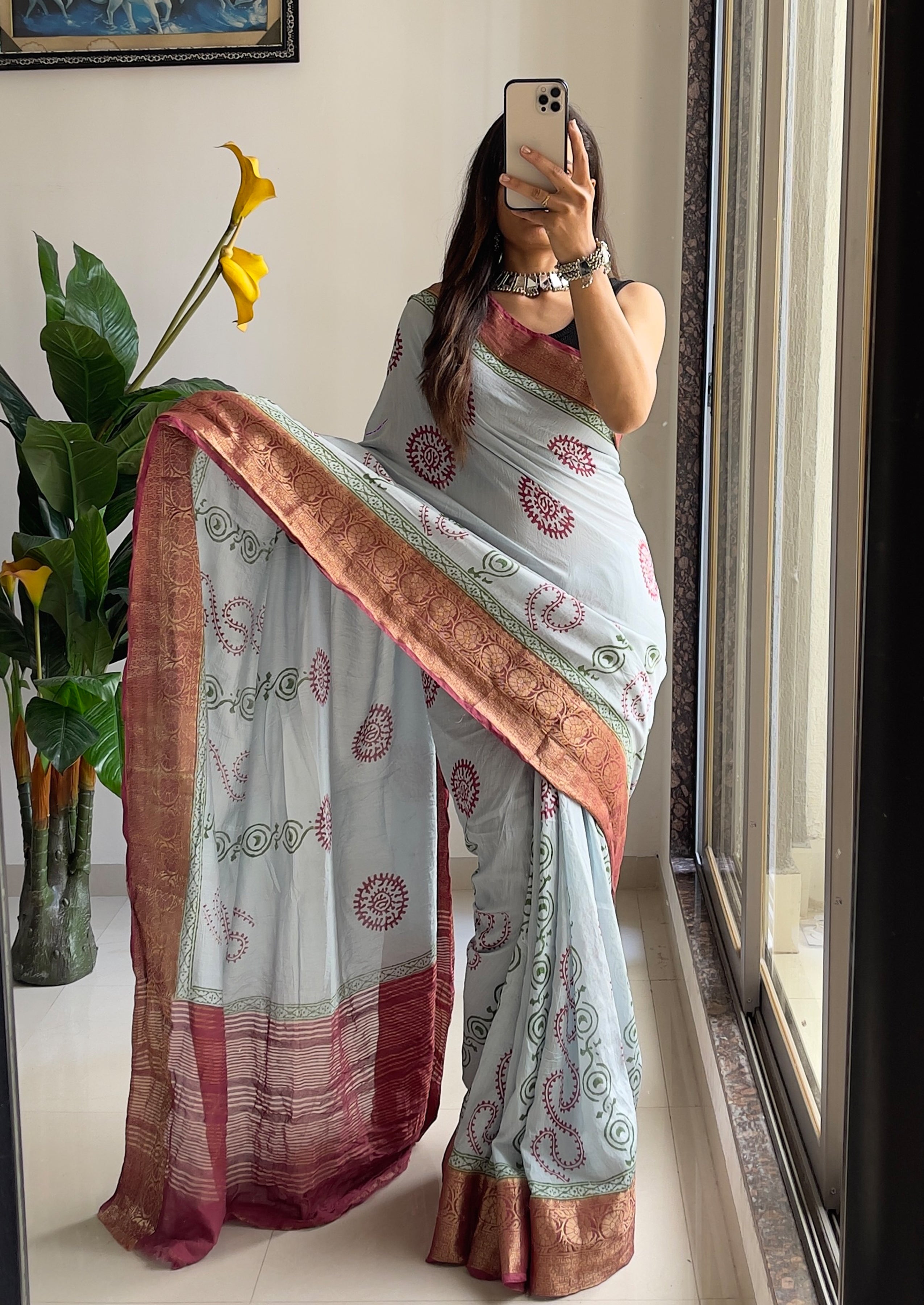 ASSAM SILK NATURAL CELLULOSE NYLON AND VISCOSE ZARI WEAVING SKY BLUE SAREE