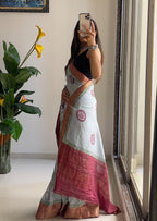 ASSAM SILK NATURAL CELLULOSE NYLON AND VISCOSE ZARI WEAVING SKY BLUE SAREE