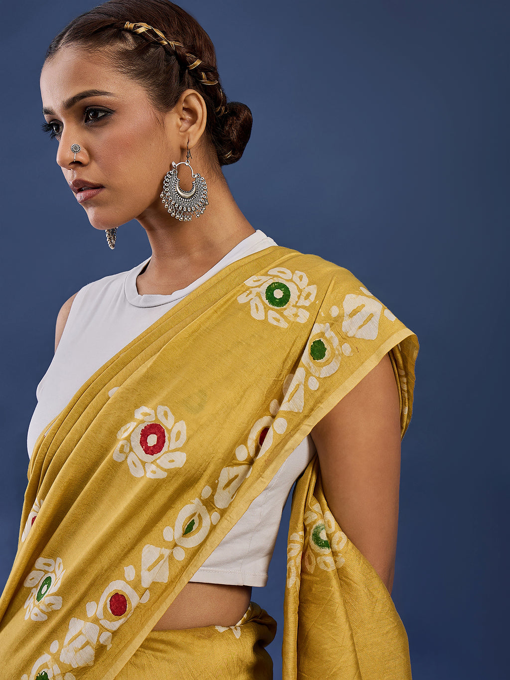 BATIK1 PURE CHANDERI COTTON SILK YELLOW SAREE