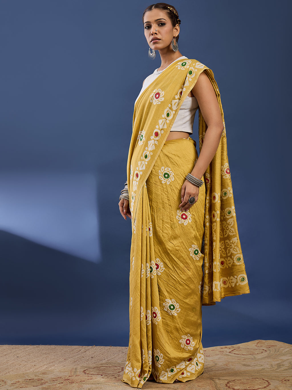 BATIK1 PURE CHANDERI COTTON SILK YELLOW SAREE