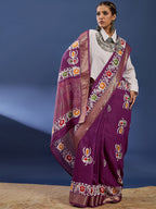 BATIK3 MODAL VISCOSE BLAND WITH MUSTRISE COTTON SOFT SILK PURPLE SAREE