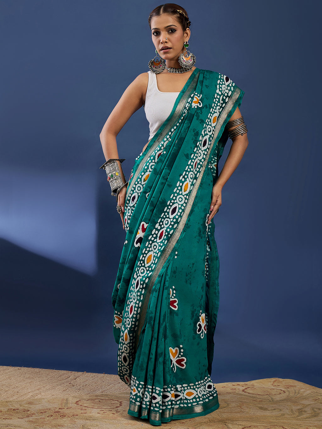 BATIK4 MODAL VISCOSE BLAND WITH MUSTRISE COTTON SOFT SILK SAREE