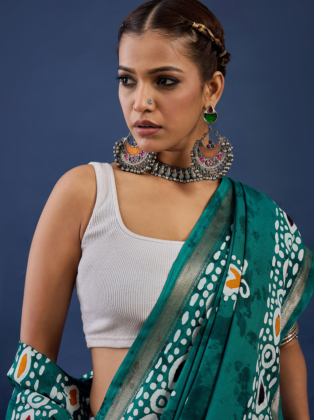 BATIK4 MODAL VISCOSE BLAND WITH MUSTRISE COTTON SOFT SILK SAREE