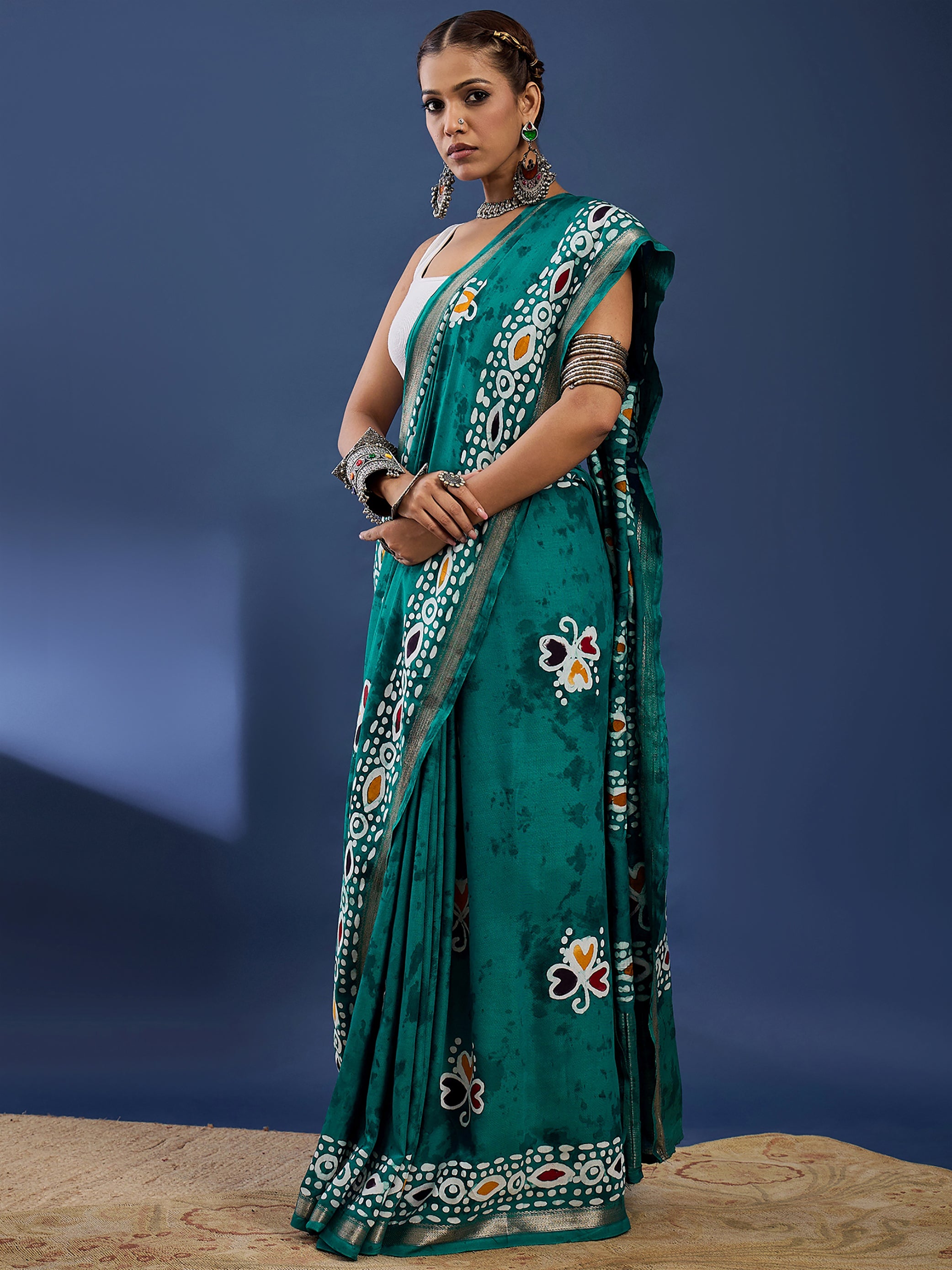 BATIK4 MODAL VISCOSE BLAND WITH MUSTRISE COTTON SOFT SILK SAREE