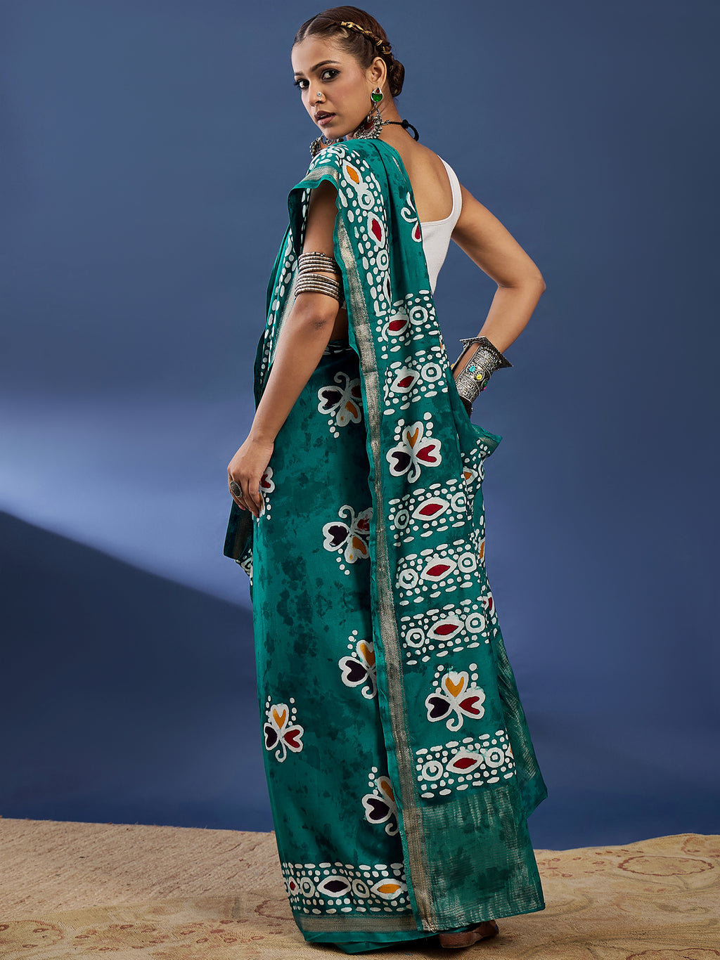 BATIK4 MODAL VISCOSE BLAND WITH MUSTRISE COTTON SOFT SILK SAREE