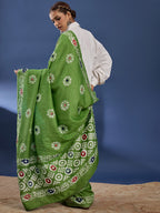 BATIK6 TRADITIONAL ORIGINAL WEX BATIK PURE CHANDERI COTTON SILK GREEN SAREE