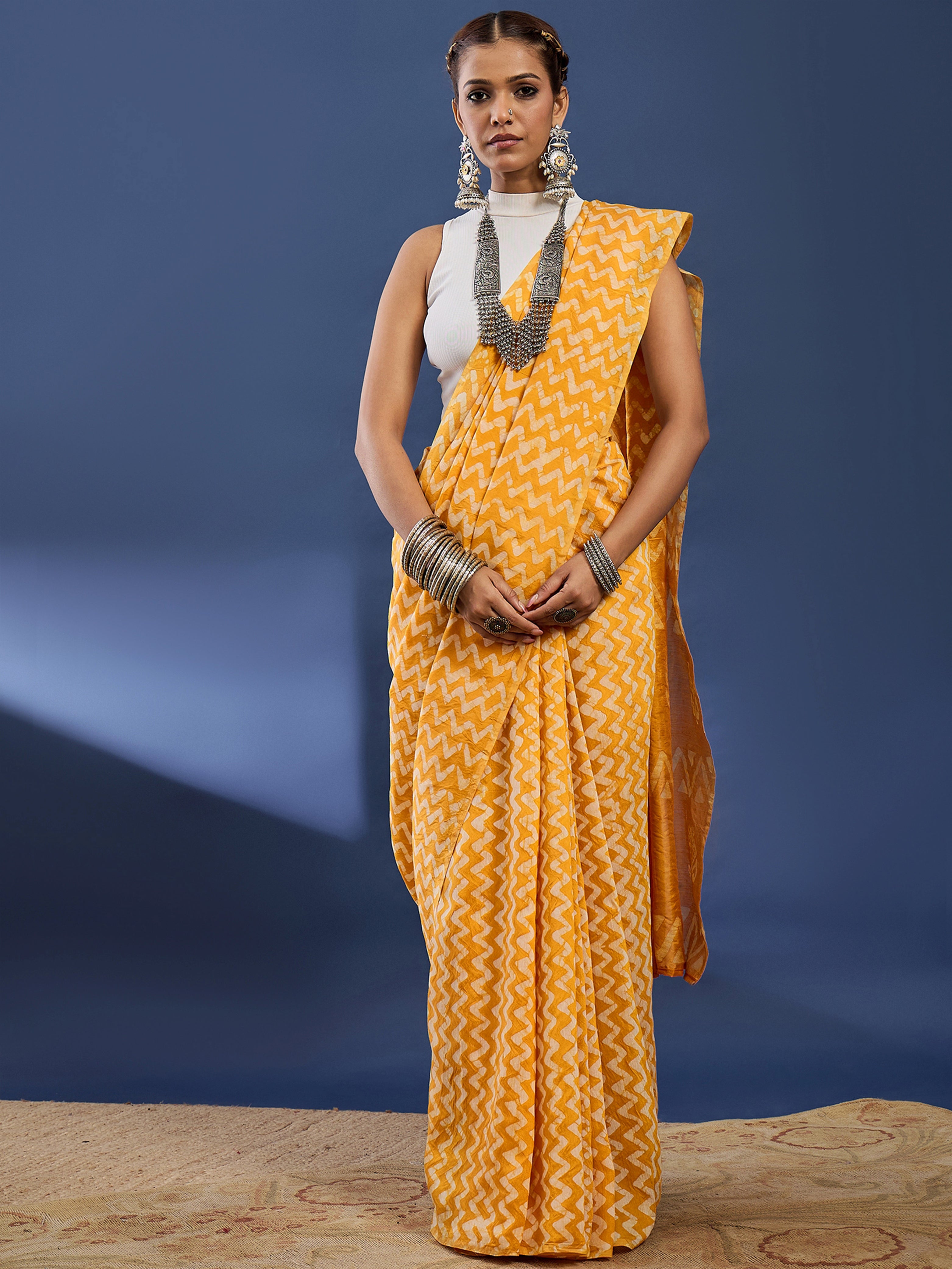 BATIK7 TRADITIONAL ORIGINAL WEX BATIK CHANDERI COTTON SILK YELLOW SAREE