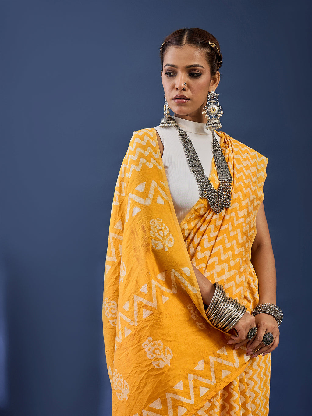 BATIK7 TRADITIONAL ORIGINAL WEX BATIK CHANDERI COTTON SILK YELLOW SAREE