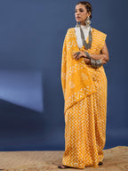 BATIK7 TRADITIONAL ORIGINAL WEX BATIK CHANDERI COTTON SILK YELLOW SAREE