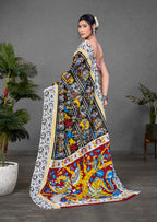 CHIRALA TRADITIONAL KALMKARI COTTON HAND BLOCK PRINT ULTRA SOFT LIGHT WEIGHT BLACK SAREE