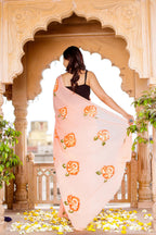 PICHI HAND PAINT PRIMUM SOFT ORIGNAL PURE MUSLIN SILK PEACH SAREE