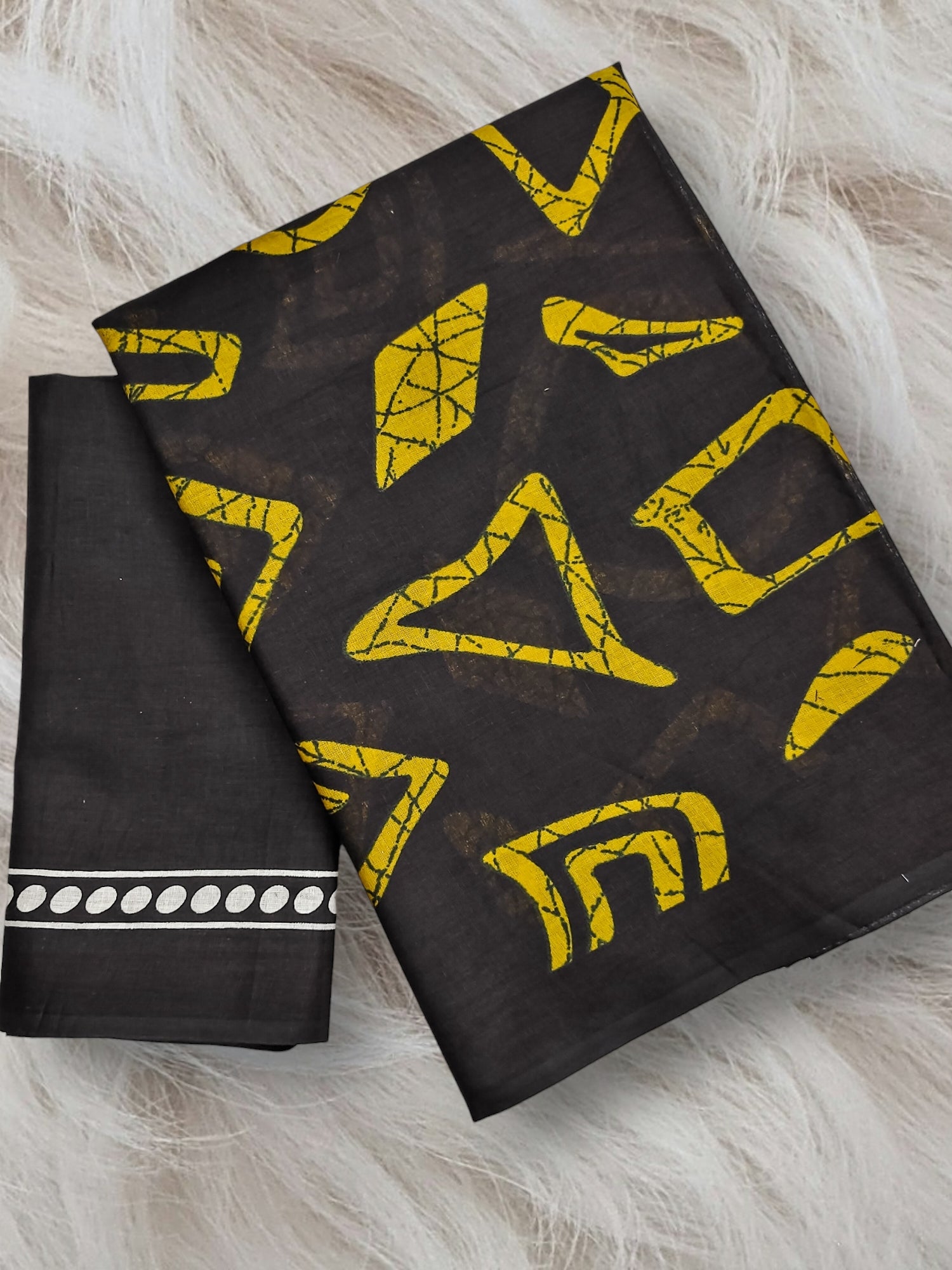 BATIK STYLE FANCY HAND BLOCK MULMUL COTTON YELLOW SAREE