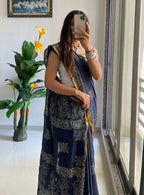 HAND BLOCK10 SOFT MASLIN COTTON WITH HEVY ZARI BODAR NEVY BLUE SAREE