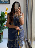 HAND BLOCK1 SOFT MASLIN COTTON WITH HEVY ZARI BODAR BLUE SAREE