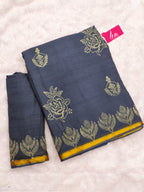 HAND BLOCK1 SOFT MASLIN COTTON WITH HEVY ZARI BODAR BLUE SAREE