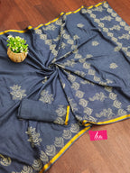 HAND BLOCK1 SOFT MASLIN COTTON WITH HEVY ZARI BODAR BLUE SAREE
