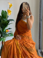 HAND BLOCK3 SOFT MASLIN COTTON WITH HEVY ZARI BODAR YELLOW SAREE