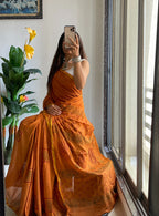 HAND BLOCK3 SOFT MASLIN COTTON WITH HEVY ZARI BODAR YELLOW SAREE