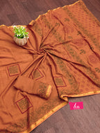 HAND BLOCK3 SOFT MASLIN COTTON WITH HEVY ZARI BODAR YELLOW SAREE