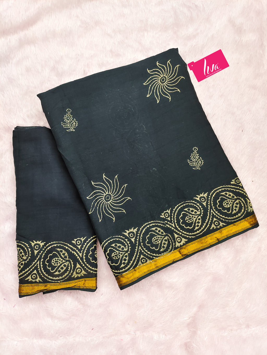 HAND BLOCK4 SOFT MASLIN COTTON WITH HEVY ZARI BODAR BLUE SAREE