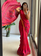 HAND BLOCK6 SOFT MASLIN COTTON WITH HEVY ZARI BODAR PINK SAREE