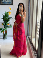 HAND BLOCK6 SOFT MASLIN COTTON WITH HEVY ZARI BODAR PINK SAREE