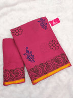HAND BLOCK6 SOFT MASLIN COTTON WITH HEVY ZARI BODAR PINK SAREE