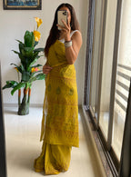 HAND BLOCK7 SOFT MASLIN COTTON WITH HEVY ZARI BODAR MEHANDI GREEN SAREE