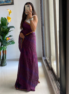 HAND BLOCK8 SOFT MASLIN COTTON WITH HEVY ZARI BODAR PURPLE SAREE