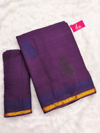 HAND BLOCK8 SOFT MASLIN COTTON WITH HEVY ZARI BODAR PURPLE SAREE