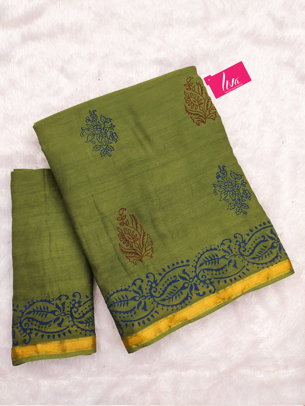 HAND BLOCK9 SOFT MASLIN COTTON WITH HEVY ZARI BODAR GREEN SAREE