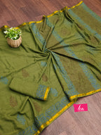 HAND BLOCK9 SOFT MASLIN COTTON WITH HEVY ZARI BODAR GREEN SAREE
