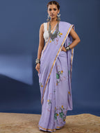 PANIHARI HAND PAINT10 SOFT MASLIN COTTON WITH HEVY ZARI BODAR PURPLE SAREE