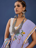 PANIHARI HAND PAINT10 SOFT MASLIN COTTON WITH HEVY ZARI BODAR PURPLE SAREE