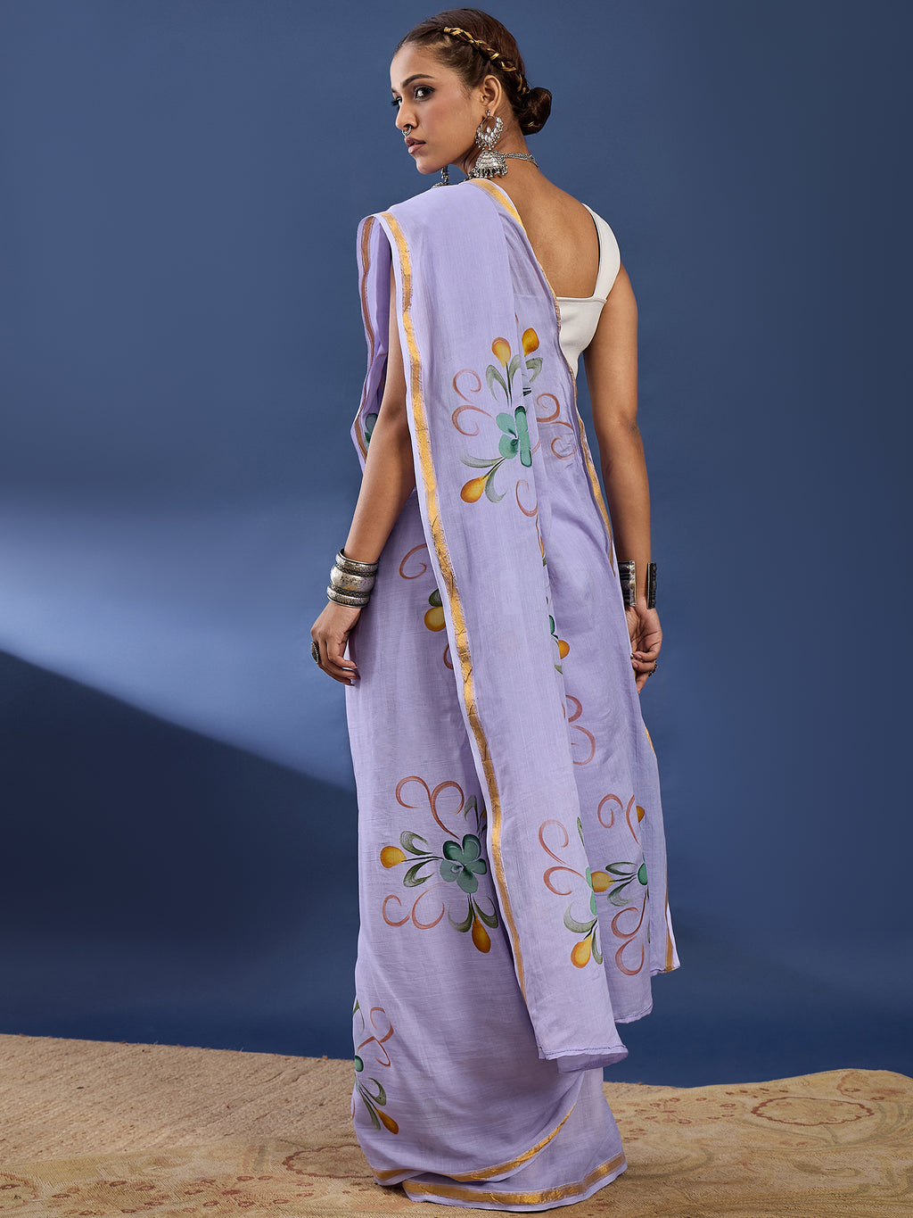 PANIHARI HAND PAINT10 SOFT MASLIN COTTON WITH HEVY ZARI BODAR PURPLE SAREE