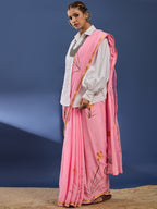 PANIHARI HAND PAINT2 SOFT MASLIN COTTON WITH HEVY ZARI BODAR PINK SAREE