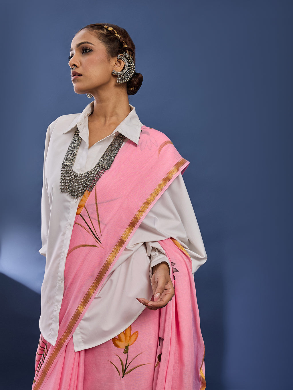 PANIHARI HAND PAINT2 SOFT MASLIN COTTON WITH HEVY ZARI BODAR PINK SAREE