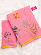 PANIHARI HAND PAINT2 SOFT MASLIN COTTON WITH HEVY ZARI BODAR PINK SAREE