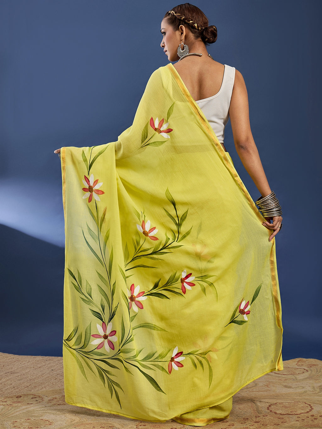 PANIHARI HAND PAINT3 SOFT MASLIN COTTON WITH HEVY ZARI BODAR YELLOW SAREE