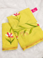 PANIHARI HAND PAINT3 SOFT MASLIN COTTON WITH HEVY ZARI BODAR YELLOW SAREE
