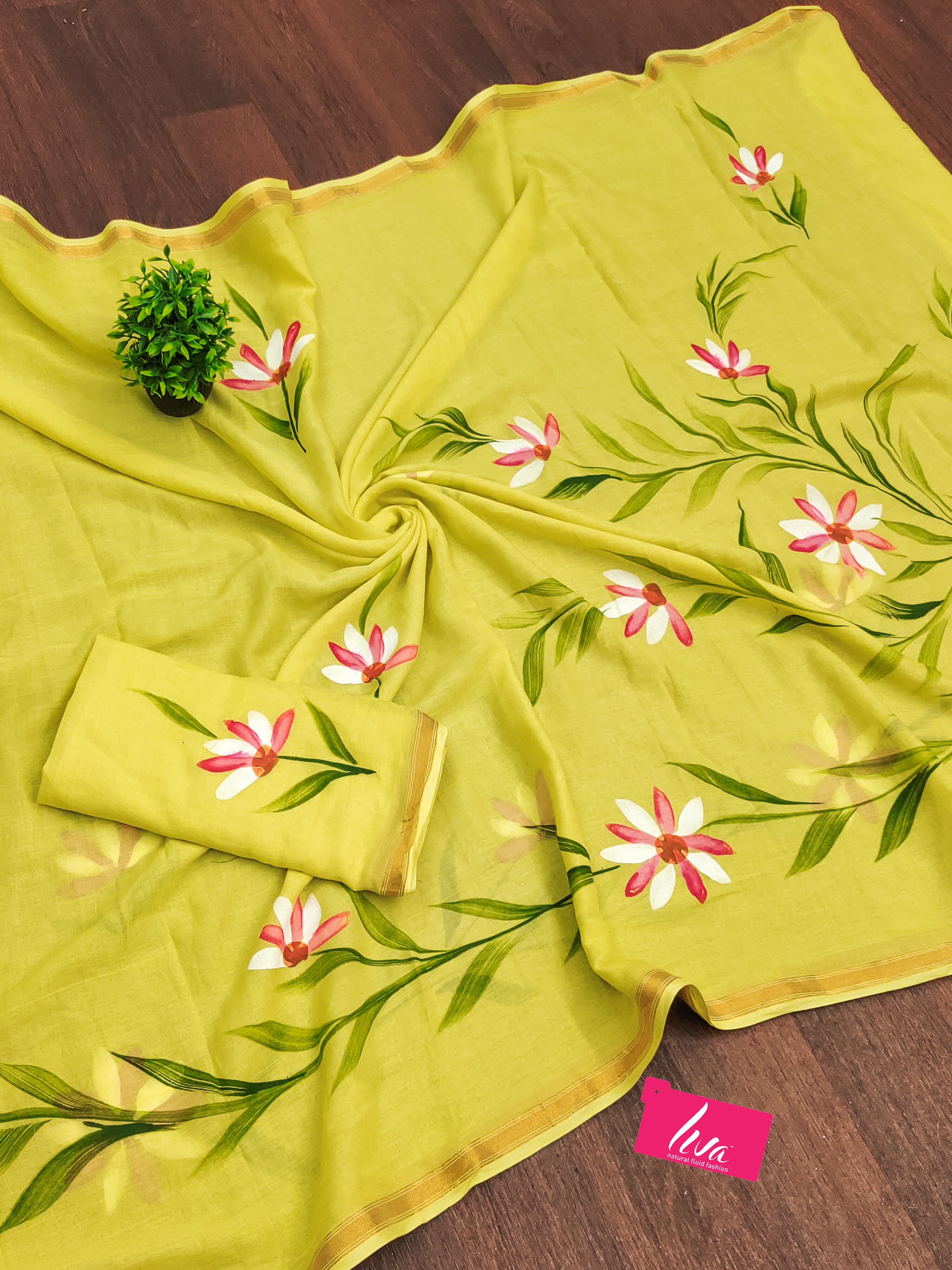 PANIHARI HAND PAINT3 SOFT MASLIN COTTON WITH HEVY ZARI BODAR YELLOW SAREE
