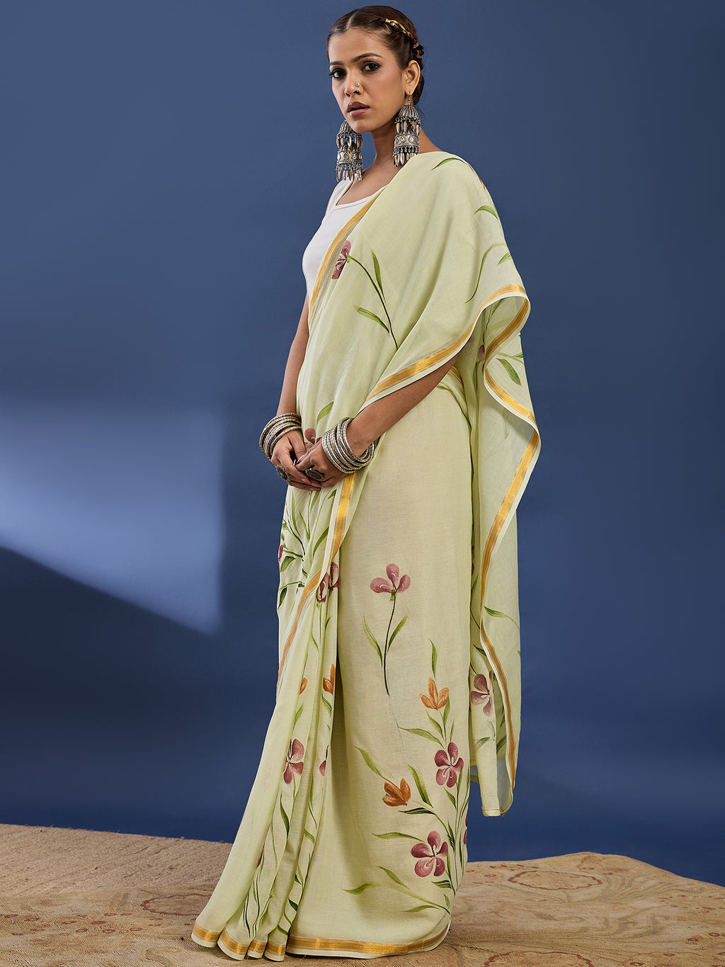 PANIHARI HAND PAINT4 SOFT MASLIN COTTON WITH HEVY ZARI BODAR MULTICOLOR SAREE